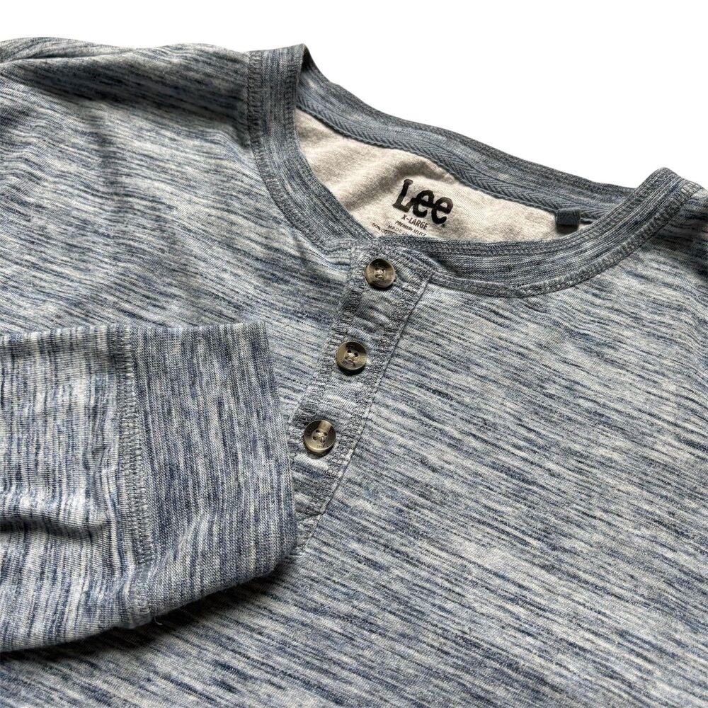 Lee Shirt Mens XL Blue Henley Long Sleeve Lightweight Casual Premium Select